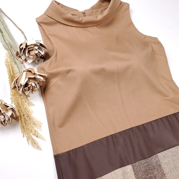 Sara Campbell Tan Beige Brown Colorblock Plaid Dress Sz Xs - Picture 8 of 12